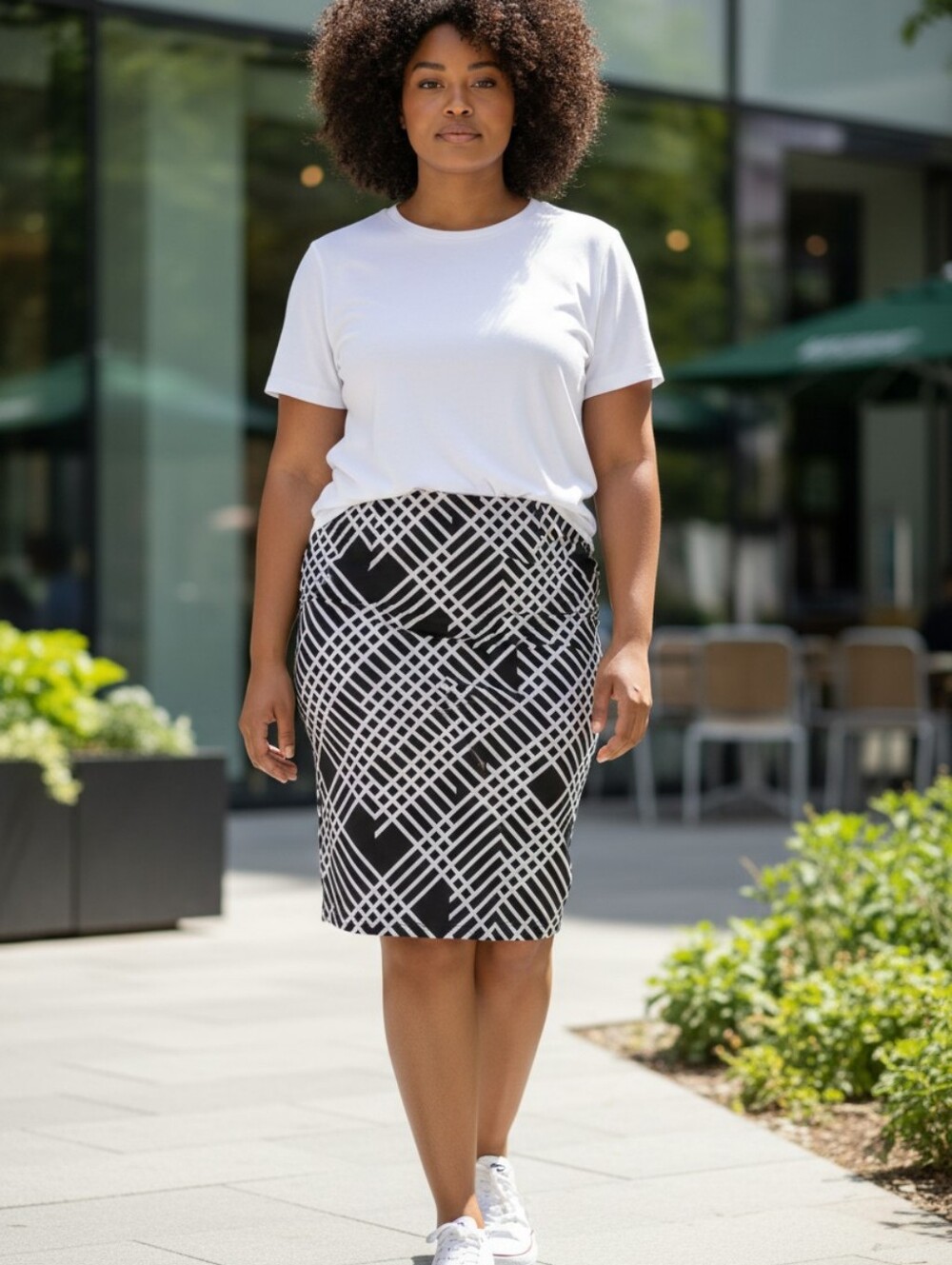 #15 NYC Black and White Grid Pencil Skirt